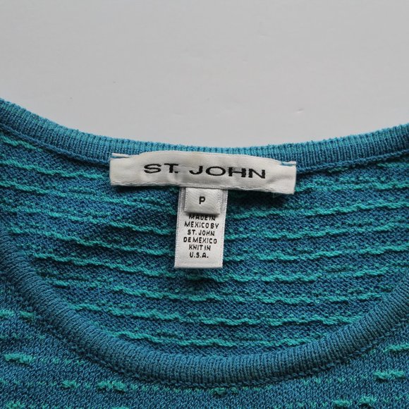 St. John Jeweled-Studded Knitted Ombre Top Size Petite XS Aqua Lime Green - Picture 7 of 7